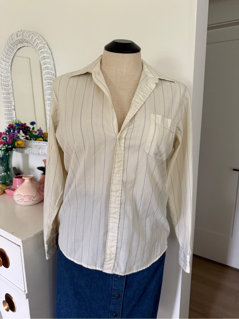 Fifth Ave Collection Light Yellow Striped Button-Up Shirt